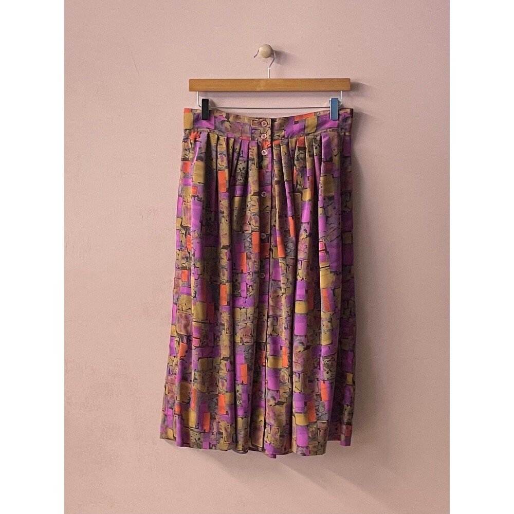 Vintage Harve Benard Pleated Button-Front Abstract Print Midi Skirt Size 12